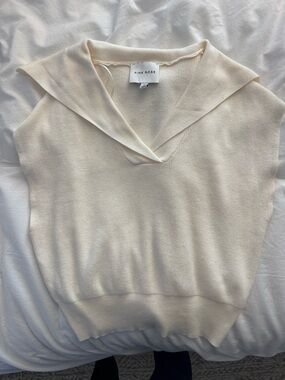Pink Rose Cream Collared Knit Sweater Top